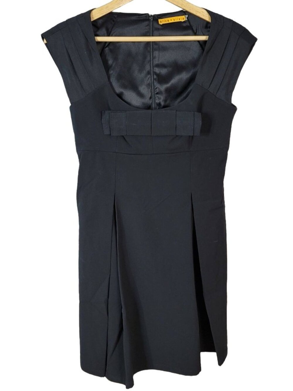 Alice + Olivia Womens Pleated Bow Front Dress Black XS Sleeveless A-Line